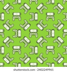 Smartphone Controller vector Gaming Device with Phone concept green modern seamless pattern
