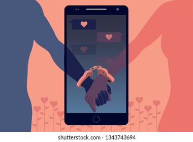 Smartphone conversation restricting each other. hand drawn style vector design illustrations. 