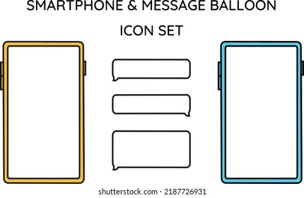 Smartphone with copy space and message speech bubble icon set (yellow and blue)