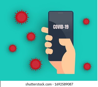 smartphone and corona virus concept .  covid-19 script and technology . coronavirus online