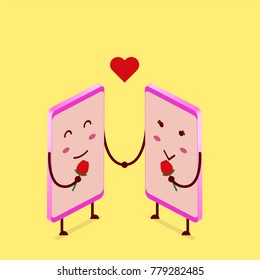 Smartphone couple in love dating character. Love concept