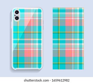 Smartphone cover design vector mockup. Template geometric pattern for mobile phone back part. Flat design.