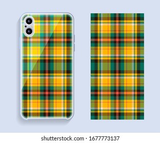 Smartphone cover design vector mockup. Template geometric pattern for mobile phone back part. Flat design.