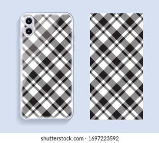 Smartphone cover design vector mockup. Template geometric pattern for mobile phone back part. Flat design.