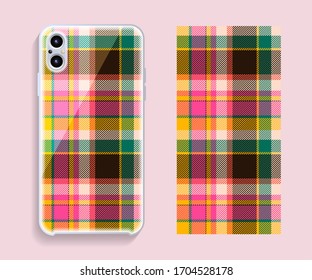 Smartphone cover design vector mockup. Template geometric pattern for mobile phone back part. Flat design.