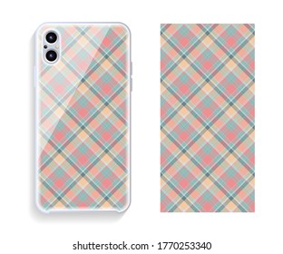 Smartphone cover design vector mockup. Template geometric pattern for mobile phone back part. Flat design.