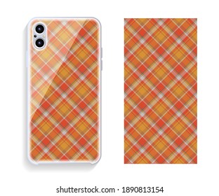 Smartphone cover design vector mockup. Template geometric pattern for mobile phone back part. Flat design.