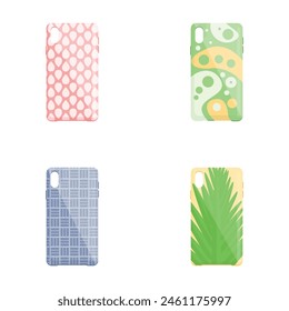 Smartphone cover icons set cartoon vector. Various colorful mobile phone case. Cellphone accessory