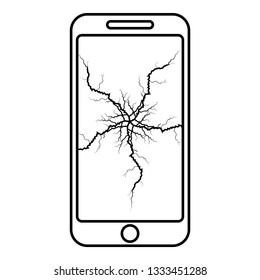 Smartphone with crack on display Broken modern mobile phone Shattered smartphone screen Phone with broken matrix of screen Cell phone with cracked touch screen in center Broken glass telephone icon