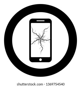 Smartphone with crack on display Broken modern mobile phone Shattered smartphone screen Phone with broken matrix of screen Cell phone with cracked touch screen in center Broken glass telephone icon