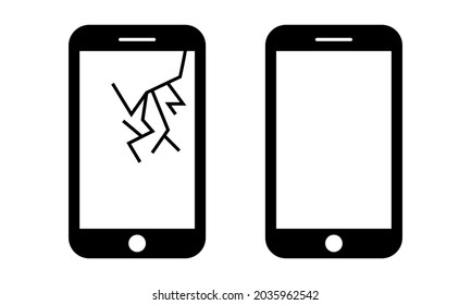 smartphone with a crack on the display. Mobile phone black icon. Flat design