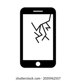 smartphone with a crack on the display. Mobile phone black icon. Flat design