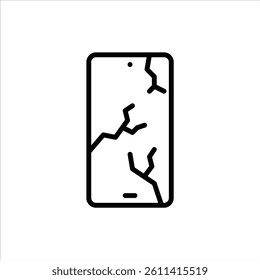 smartphone crack outline icon. broken screen black line illustration.