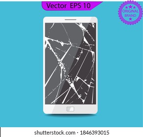 Smartphone crack screen damage mobile phone, front view template broken glass display, EPS 10, high resolution 