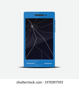 Smartphone with crack screen isolated on white background vector illustration.