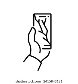 Smartphone with a cracked screen. Broken phone black line icon. Crack on screen. Vector illustration flat design style. Mobile phone is broken.