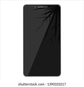 Smartphone with cracked screen. Damaged display. Broken glass touchscreen phone. illustration in flat style 