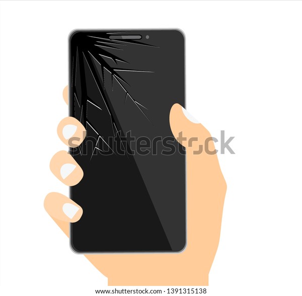 Smartphone Cracked Screen Damaged Display Broken Stock Vektorgrafik Lizenzfrei