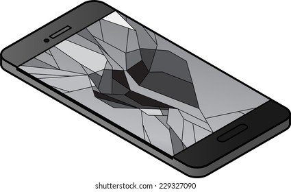 A smartphone with a cracked screen in the shape of a broken heart. Concept for ending a relationship or terminating an employee. 