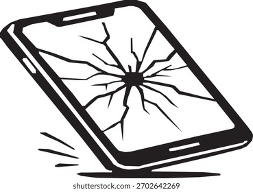 Ein Smartphone mit einem Rissbildschirm ist in einer schwarz-weißen Illustration dargestellt.