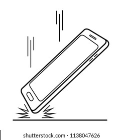 Smartphone crash test and drop-testing. Defining most unbreakable smartphones. Drop test. Falling the smartphone from a height. The gadget fallen on the floor.  Examination of the phone for damage.