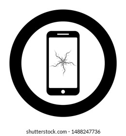 Smartphone with crash touch screen icon in circle round black color