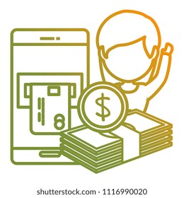 smartphone with credit card and bills dollars