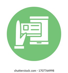 smartphone with credit card block style vector illustration design