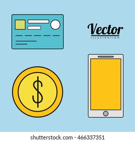 smartphone credit card coin invoice payment icon. Flat and Colorfull illustration. Vector graphic