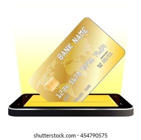 smartphone with credit card floating