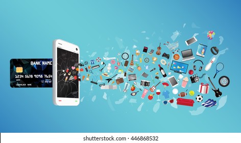 smartphone with credit card and general object floating