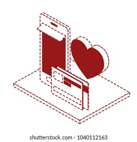 smartphone with credit card and heart isometric icon