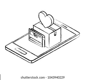 smartphone with credit card and heart isometric icon