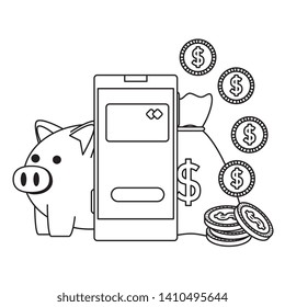 smartphone with credit card and money icons