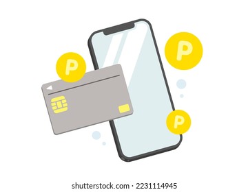 Smartphone, credit card and point vector illustration