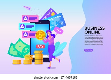 Smartphone with a credit card in the slot. The transfer, e-commerce, blockchain, online business, Mobile payments concept. Vector illustration.