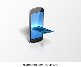 Smartphone with credit card. Vector