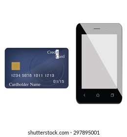 Smartphone and credit card vector illustration. Mobile phone payment. Mobile money