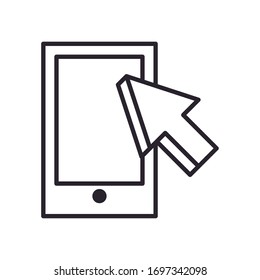 Smartphone with cross and cursor line style icon design of Shopping online ecommerce market retail buy paying banking and consumerism theme Vector illustration