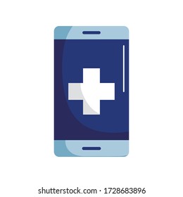 smartphone with cross flat style icon design of Medical care health and emergency theme Vector illustration