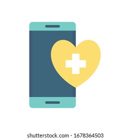 smartphone y travesía interior estilo plano cardíaco diseño ícono de atención médica en línea clínica de emergencia y tema del paciente Imagen vectorial