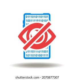 Smartphone mit gekreuzter Vektorgrafik. Verbot der Anzeige von Symbolen für mobile Inhalte. Symbol der Stoppansicht. Einschränkung für Bildanzeige-Zeichen.