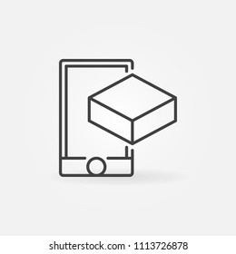 Smartphone with cube linear icon. Vector AR outline symbol or logo element