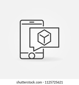 Smartphone with cube in speech bubble icon. Vector AR concept sign or design element