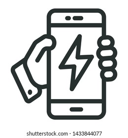 smartphone and current symbol - minimal line web icon. simple vector illustration. concept for infographic, website or app.