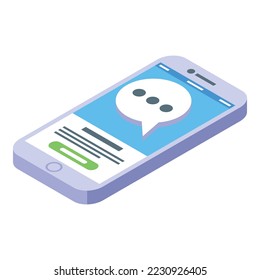 Icono de chat del cliente de Smartphone vector isométrico. Llamada de apoyo. Equipo en línea