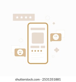 Smartphone with customer reviews and star ratings in flat vector illustration symbolizing product feedback, user experience, and shopping, isolated on white background.