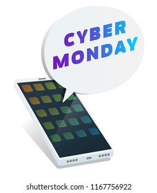 Smartphone with cyber monday  text in bubble 