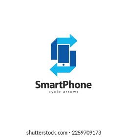 Smartphone with cycle arrows modern logo vector icon illustration