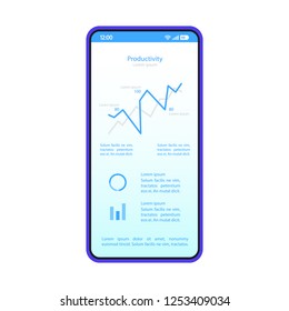Smartphone dashboard interface vector template. Mobile productivity page blue design layout. Statistics screen. Flat application UI. Data analysis app. Phone display with analytics diagram